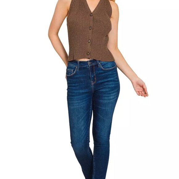 Zenana Ribbed‎ Knit Button-Down Sweater Vest - Picture 3 of 3